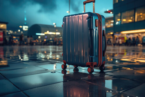 Generative AI, stylish modern suitcase on the background of the